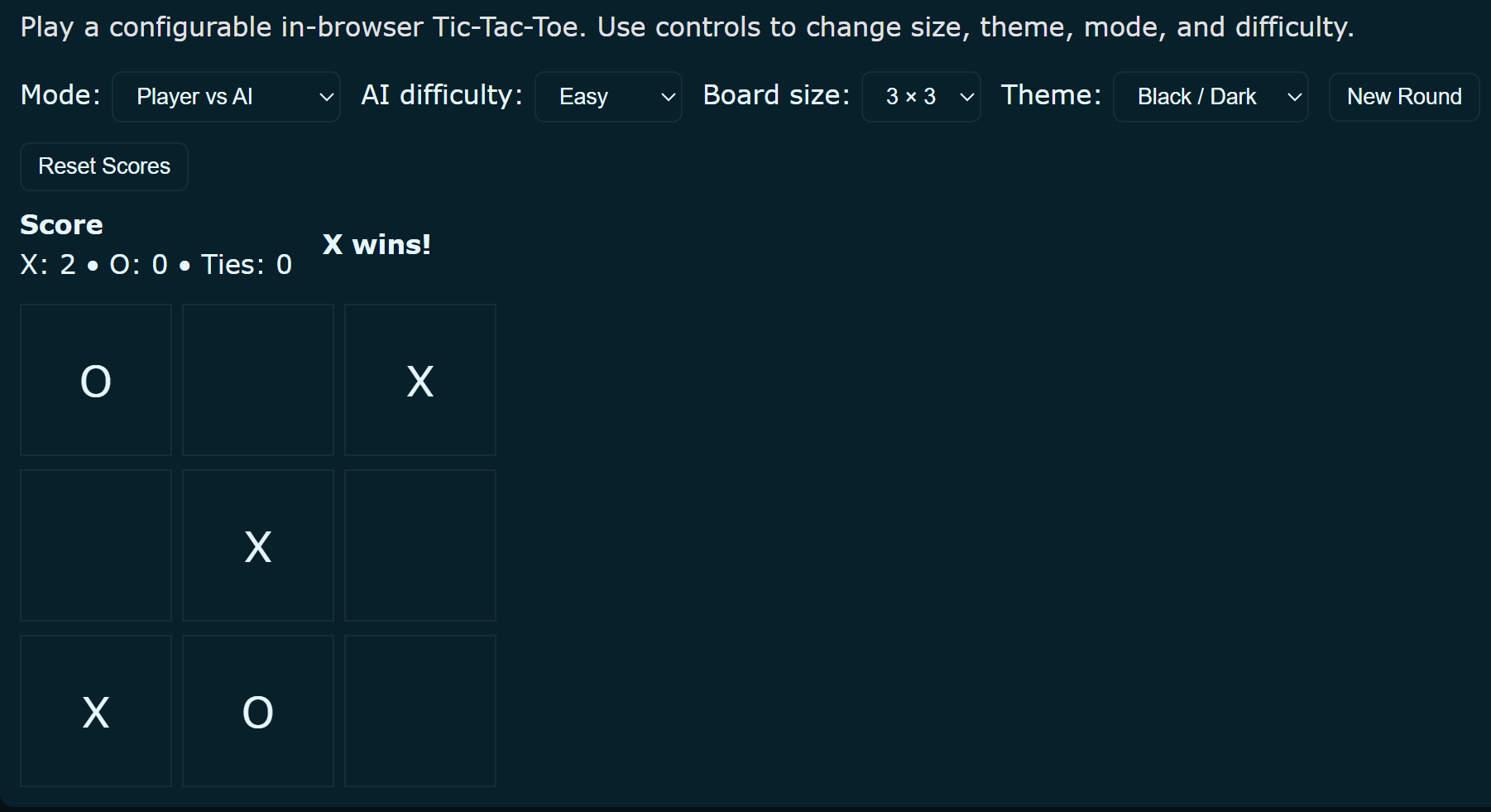 Tic Tac Toe game screenshot